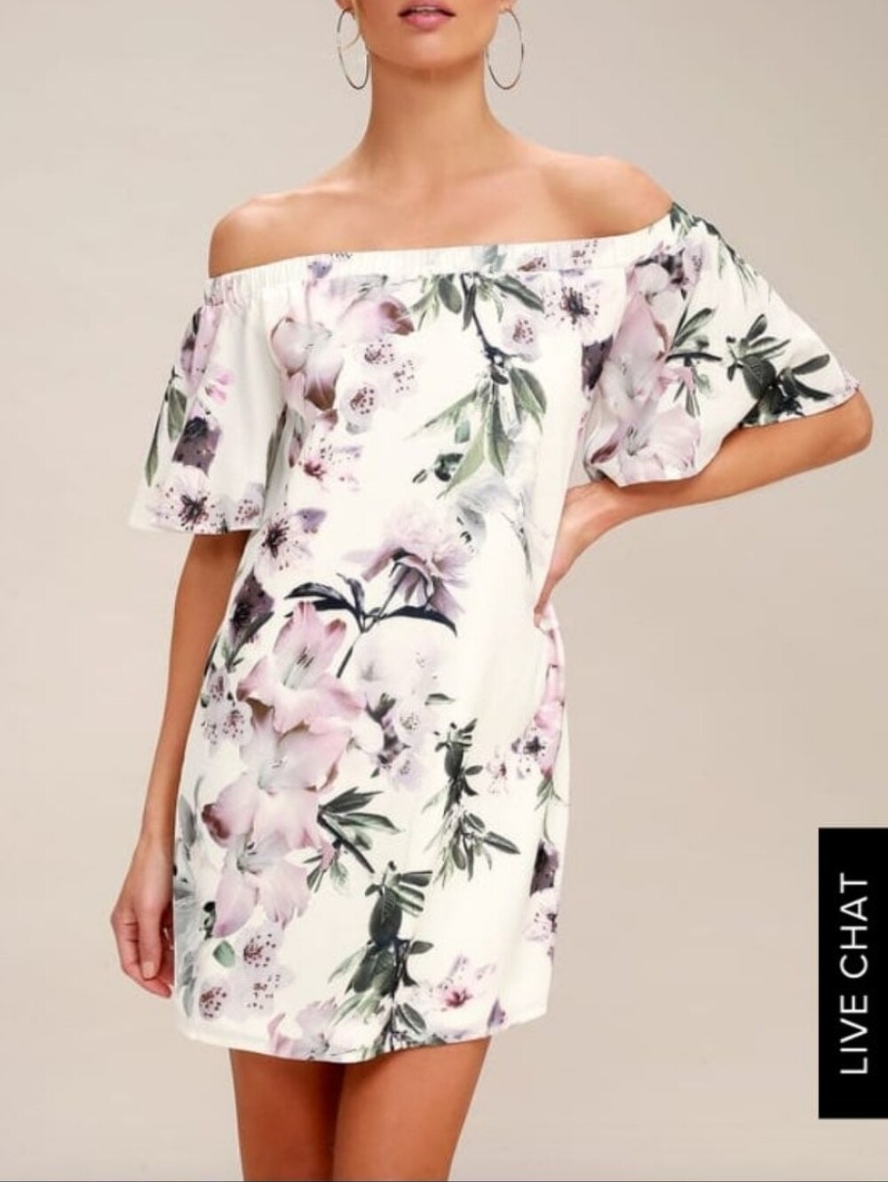 Lulu's White Off-Shoulder Mini Dress with Pink Floral Print